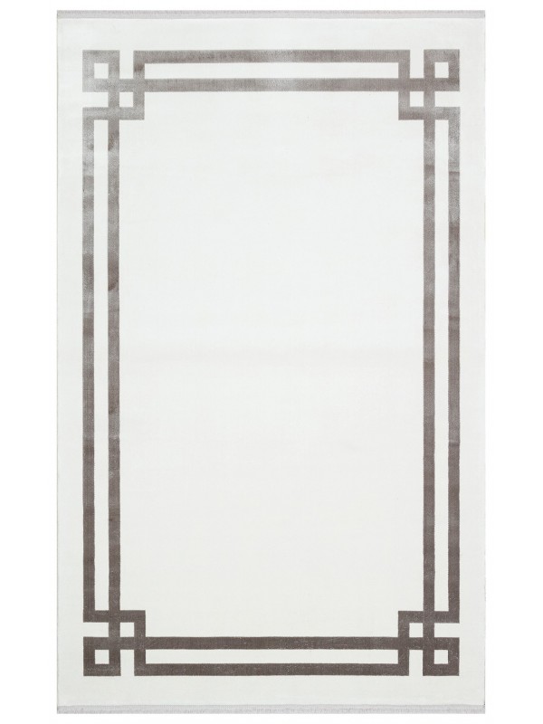 BAROQUE BR 01 WHITE GREY Art Deco Bordürlü Çerçeveli Yumuşak Dokulu Parlak Dokuma Halı