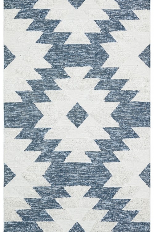 Eko Halı-AFRO AFR 01 SKY BLUE WHITE-Naturel Yıkanabilir Modern Desenli El Dokuma Hint Kilim