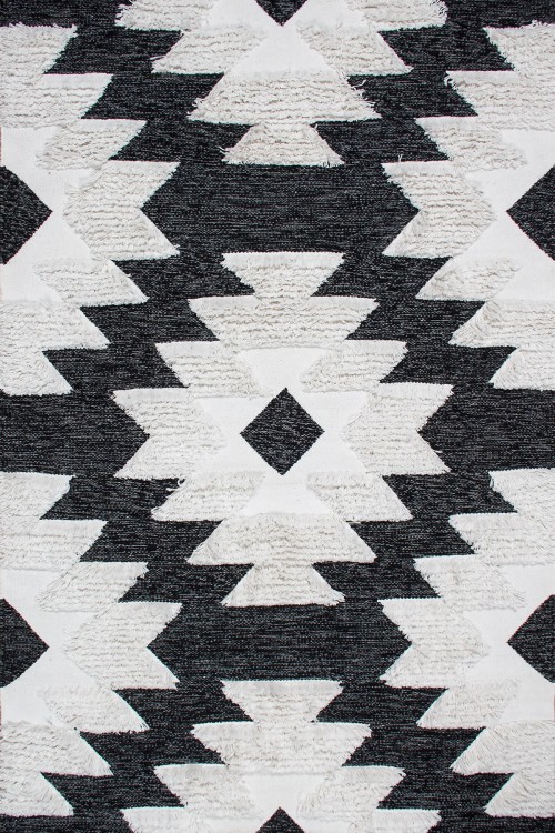 Eko Halı-AFRO AFR 01 BLACK WHITE-Naturel Yıkanabilir Modern Desenli El Dokuma Hint Kilim
