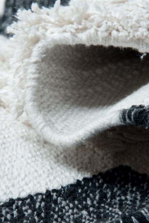 Eko Halı-AFRO AFR 01 BLACK WHITE-Naturel Yıkanabilir Modern Desenli El Dokuma Hint Kilim