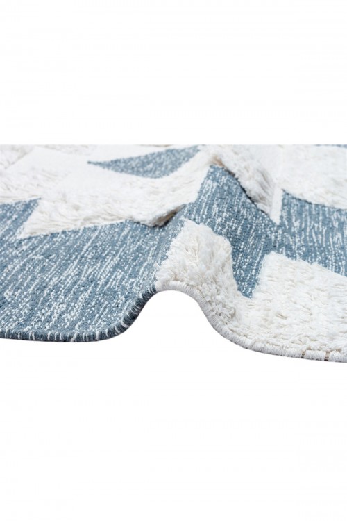 Eko Halı-AFRO AFR 01 SKY BLUE WHITE-Naturel Yıkanabilir Modern Desenli El Dokuma Hint Kilim