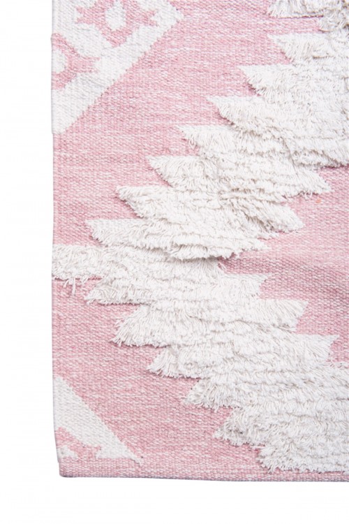 Eko Halı-AFRO AFR 03 PINK WHITE-Naturel Yıkanabilir Modern Desenli El Dokuma Hint Kilim