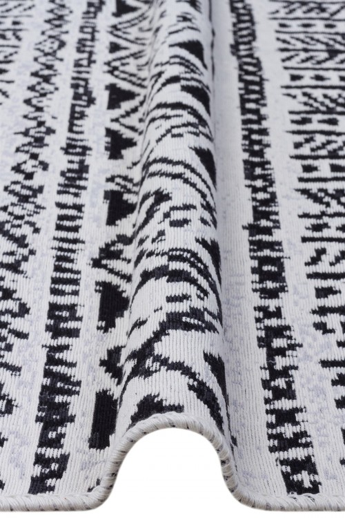 Eko Halı-ARYA AR 03 BLACK-Yıkanabilir Çift Taraflı Modern Desenli Dokuma Kilim