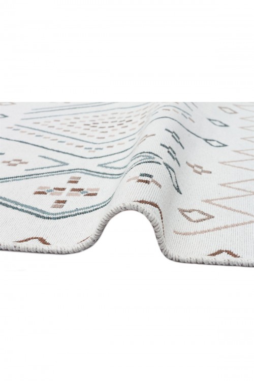 Eko Halı-ARYA AR 05 BEIGE BLUE-Yıkanabilir Çift Taraflı Modern Desenli Dokuma Kilim