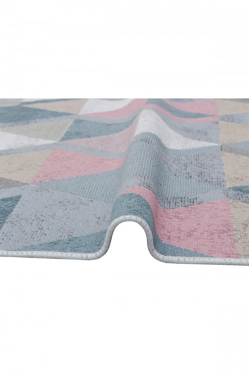 Eko Halı-ARYA AR 10 BLUE PINK-Yıkanabilir Çift Taraflı Modern Desenli Dokuma Kilim