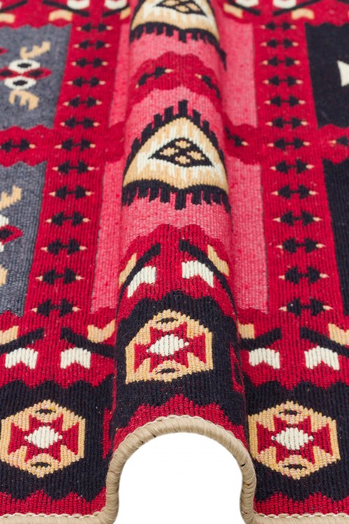 Eko Halı-ARYA AR 28 RED-Yıkanabilir Çift Taraflı Modern Desenli Dokuma Kilim