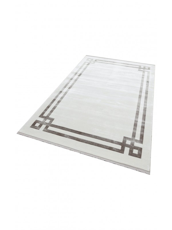 BAROQUE BR 01 WHITE GREY Art Deco Bordürlü Çerçeveli Yumuşak Dokulu Parlak Dokuma Halı