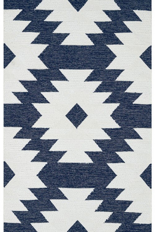 AFRO AFR 01 NAVY WHITE Naturel Yıkanabilir Modern Desenli El Dokuma Hint Kilim
