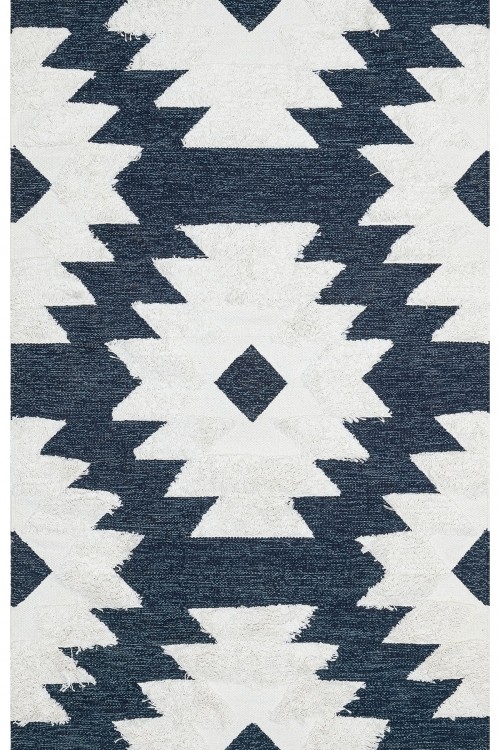 Eko Halı-AFRO AFR 01 NAVY WHITE-Naturel Yıkanabilir Modern Desenli El Dokuma Hint Kilim