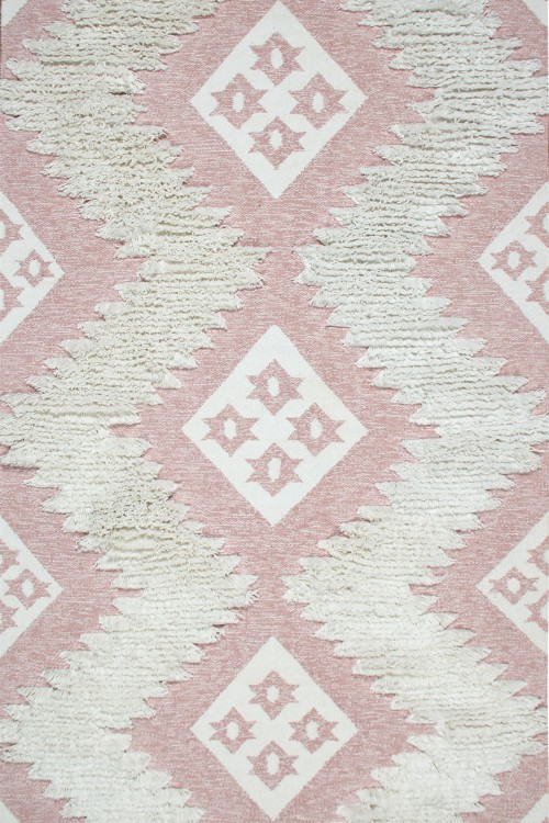 Eko Halı-AFRO AFR 03 PINK WHITE-Naturel Yıkanabilir Modern Desenli El Dokuma Hint Kilim