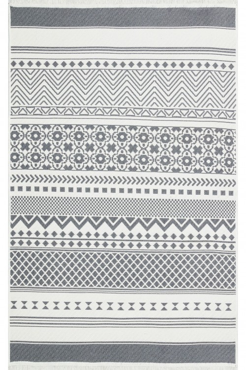 Eko Halı-ARYA AR 07 GREY-Yıkanabilir Çift Taraflı Modern Desenli Dokuma Kilim