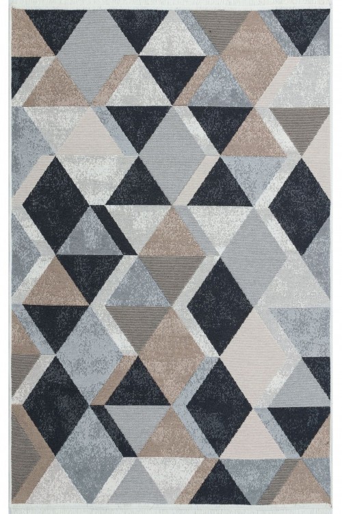 Eko Halı-ARYA AR 10 BEIGE BLACK-Yıkanabilir Çift Taraflı Modern Desenli Dokuma Kilim