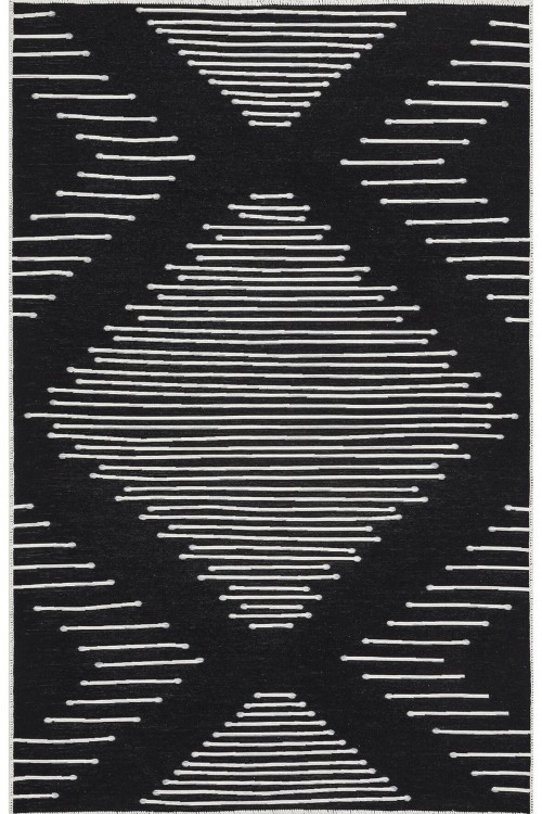 Eko Halı-ARYA AR 15 BLACK-Yıkanabilir Çift Taraflı Modern Desenli Dokuma Kilim
