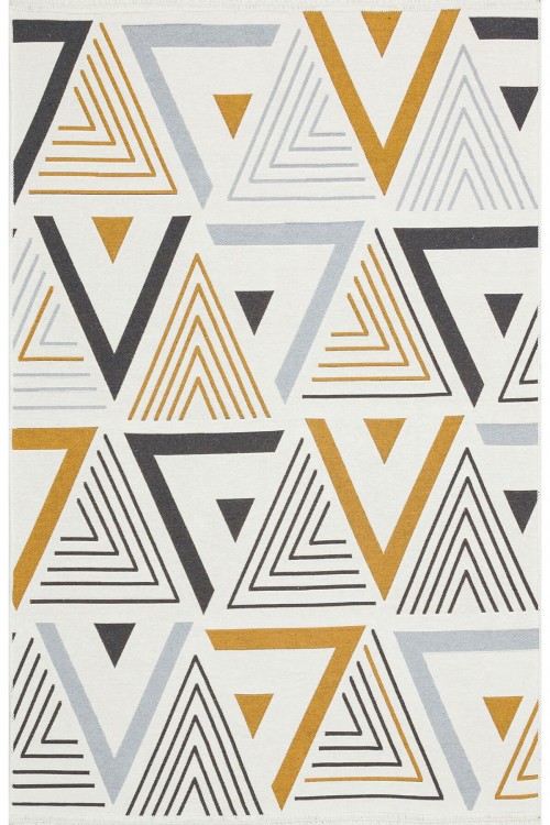 Eko Halı-ARYA AR 18 YELLOW GREY-Yıkanabilir Çift Taraflı Modern Desenli Dokuma Kilim