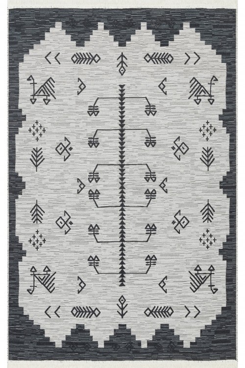 Eko Halı-ARYA AR 23 GREY-Yıkanabilir Çift Taraflı Modern Desenli Dokuma Kilim