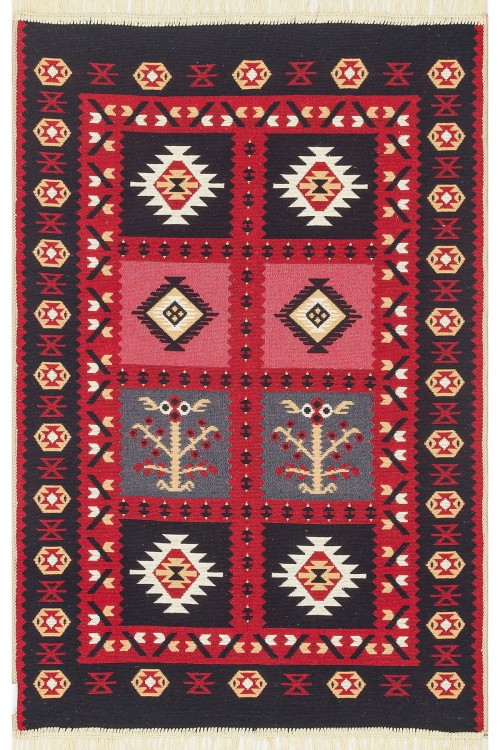 Eko Halı-ARYA AR 28 RED-Yıkanabilir Çift Taraflı Modern Desenli Dokuma Kilim